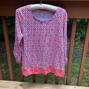 Kim Rogers orange and blue cotton shirt